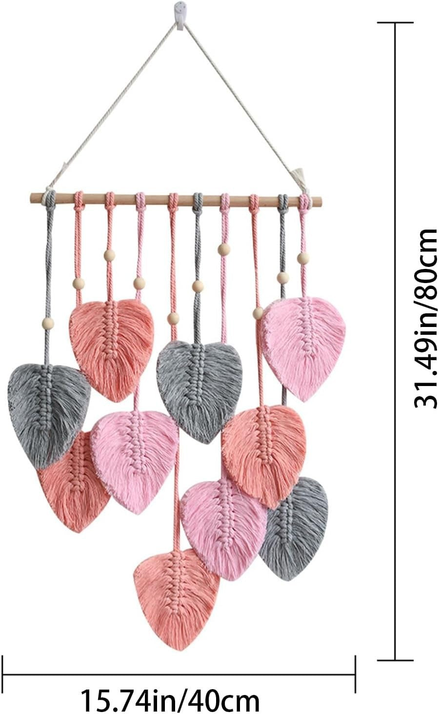 Pink Boho Macrame Leaf Wall Hanging 40x80cm Cotton Tapestry