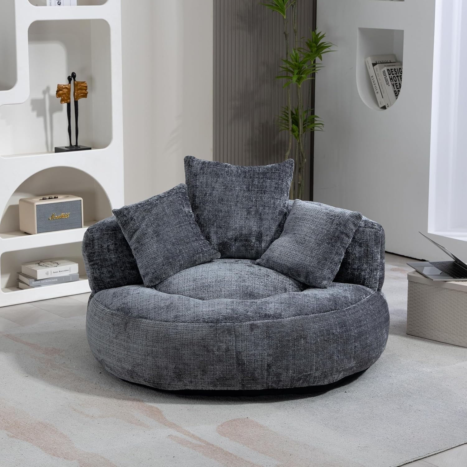 Giant Grey Memory Foam Bean Bag Sofa Chair w/ Cushions – Adult Gaming Lounger