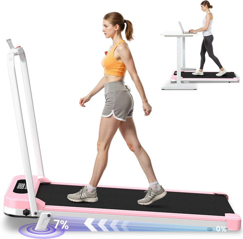 Under Desk Folding Treadmill Incline 8km/h Walking Running Pad Handle Bar