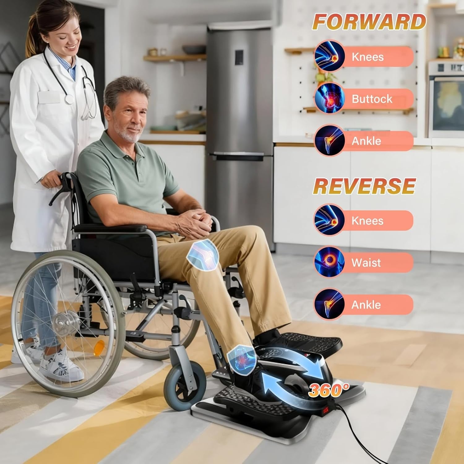 Electric Under Desk Elliptical Pedal Exerciser Quiet Remote Leg Trainer