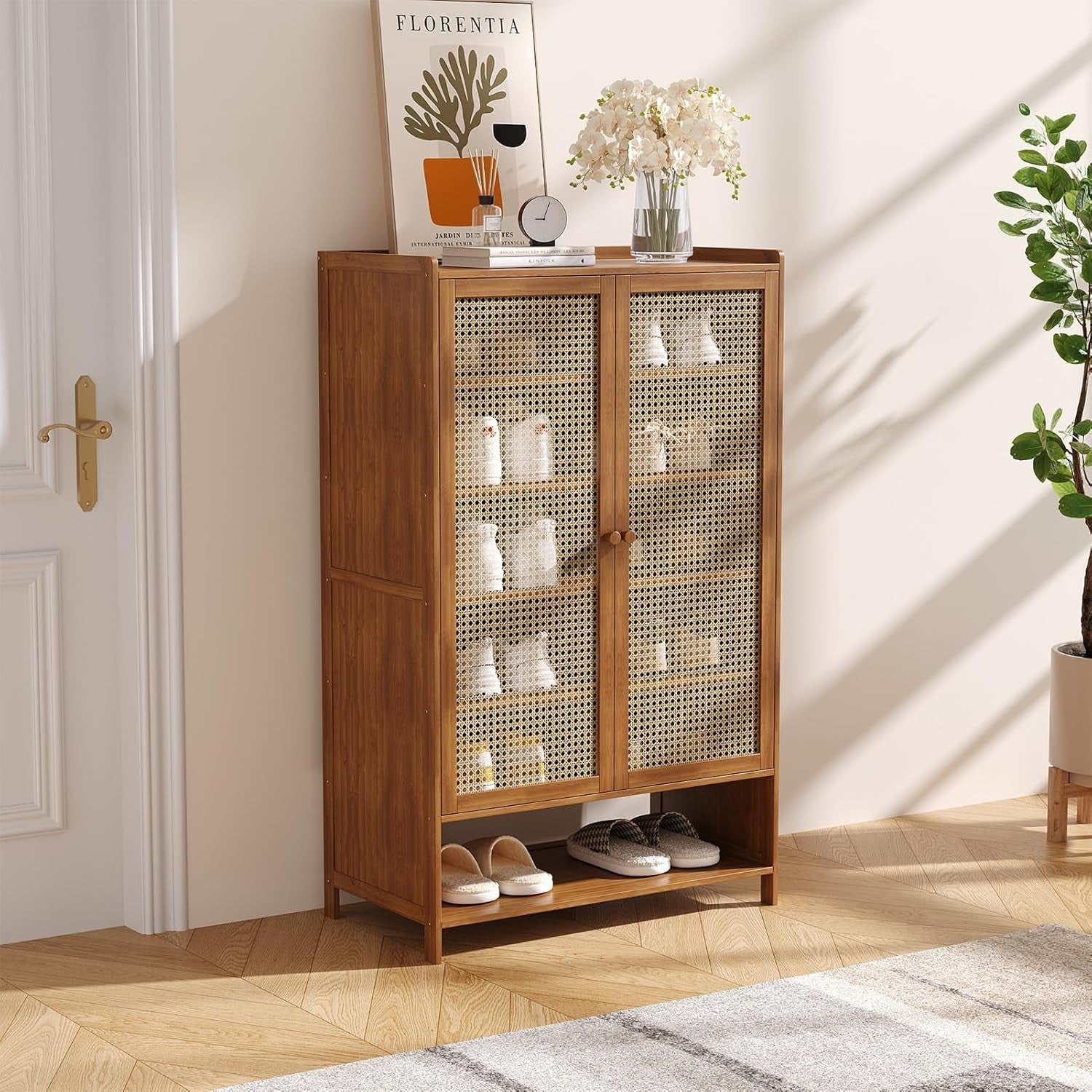 6-Tier Breathable Shoe Cabinet with Doors, Sturdy Storage for Hallway, Brown