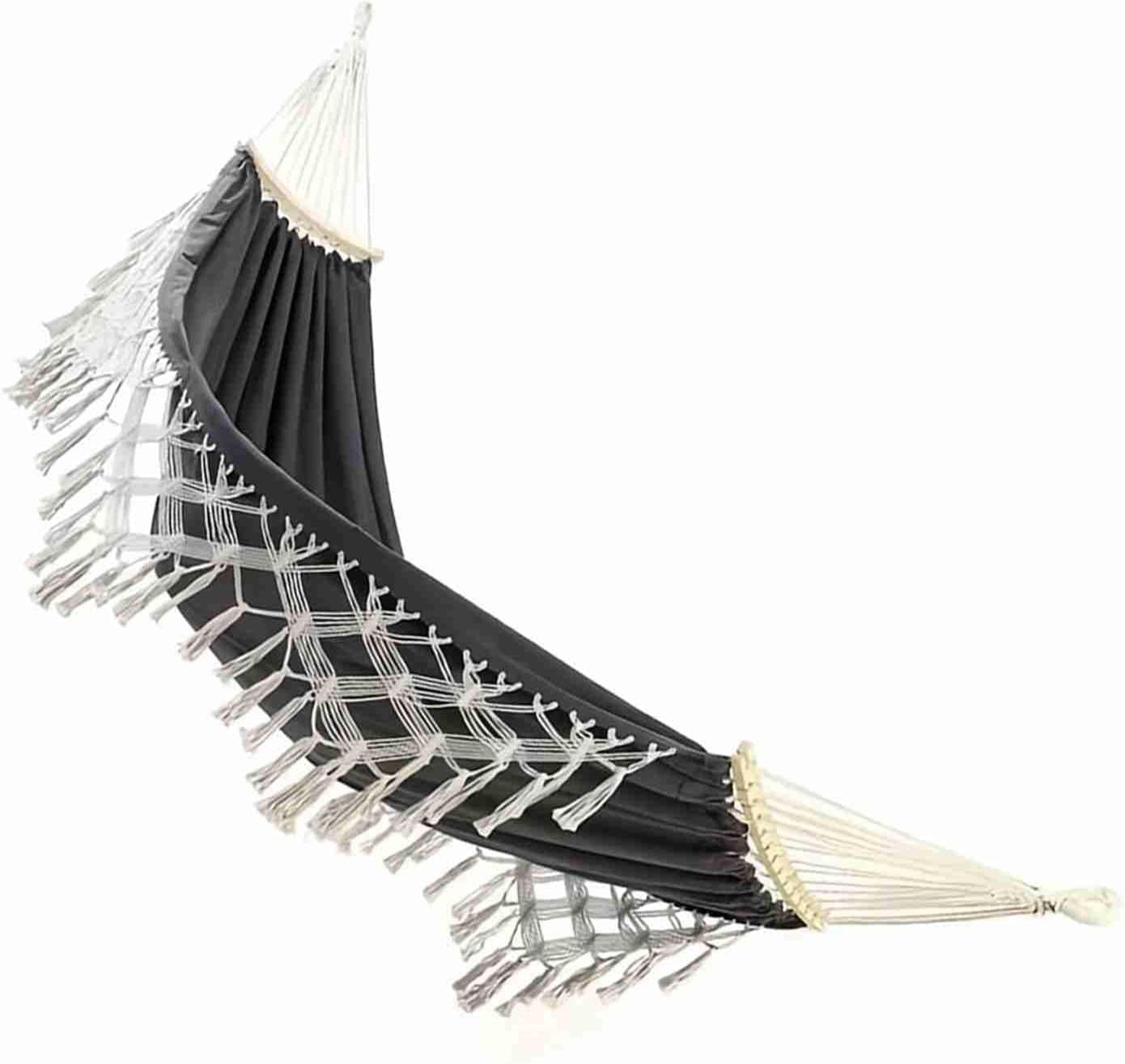 Luxury Black Canvas Hammock with Wooden Bar – Anti-Roll, Foldable & Portable