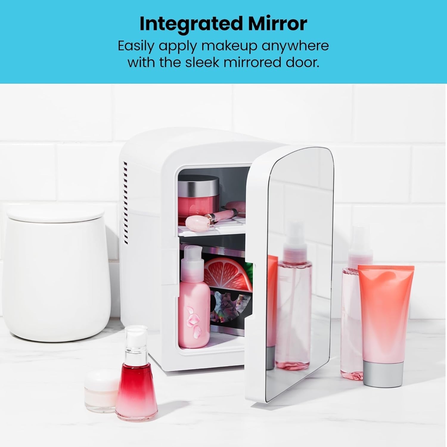 4L Mini Fridge Mirrored White Cooler & Warmer Portable Desk Cosmetic