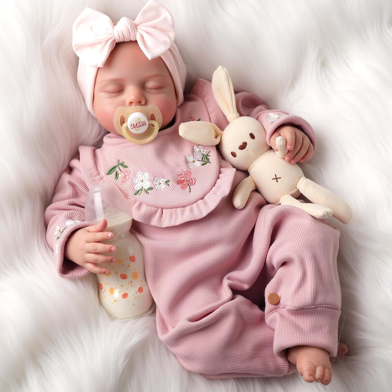 20” Reborn Baby Doll Sleeping Girl Soft Body Pink Outfit