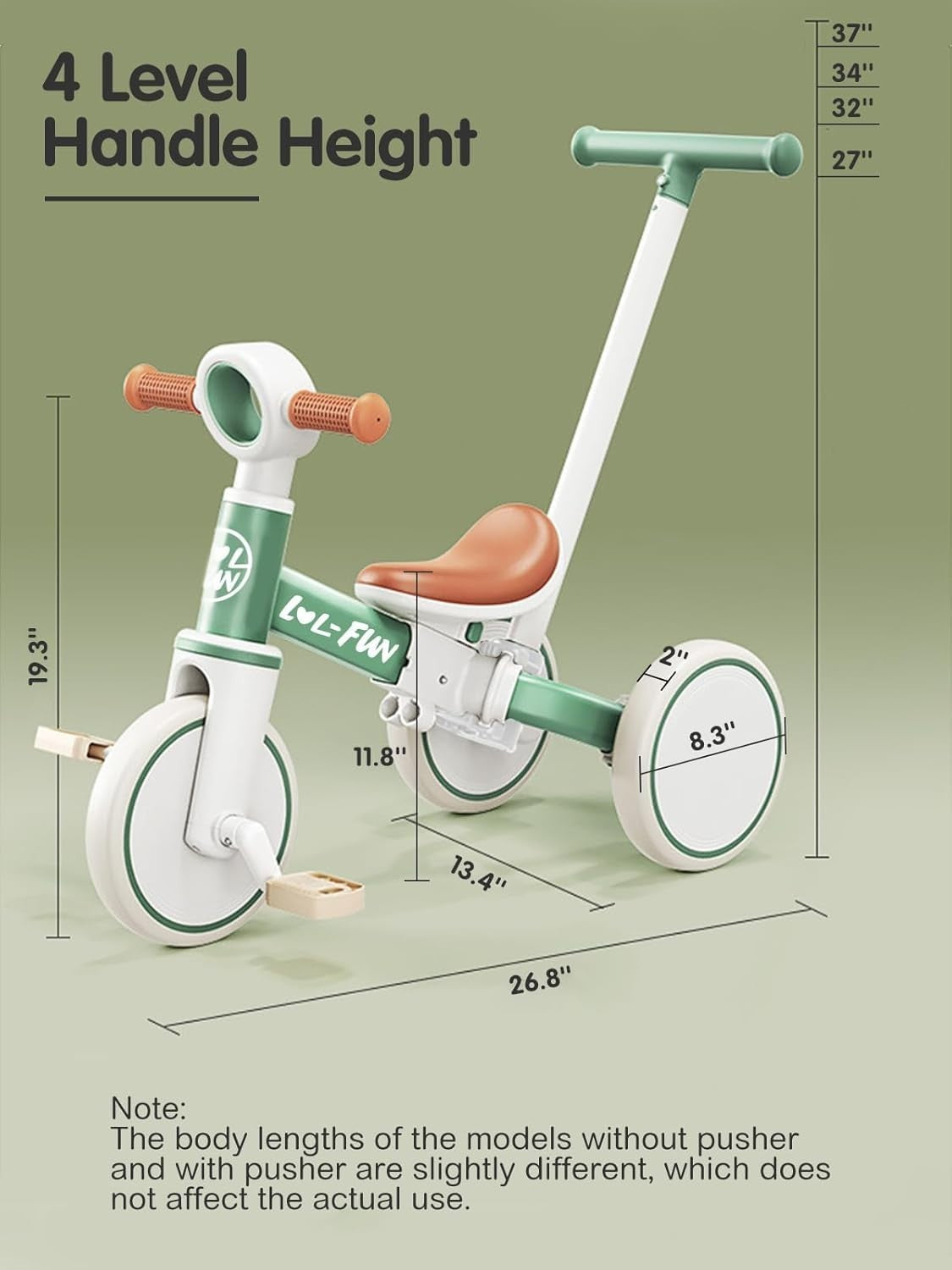 5 in 1 Toddler Tricycle Balance Bike Push Handle Removable Pedals 10M+