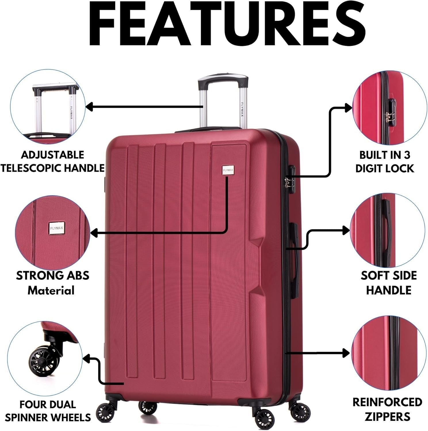 Medium Check In Travel Case 24 Inch ABS Hard Shell 4 Wheel Spinner 68L
