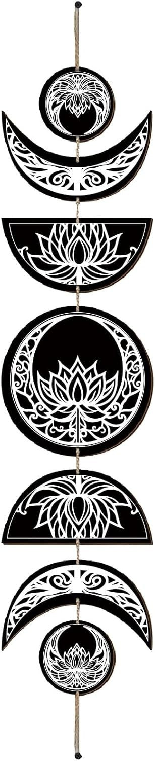 Boho 7PCS Moon Phase Wall Decor Wooden Hanging 31x6.2in