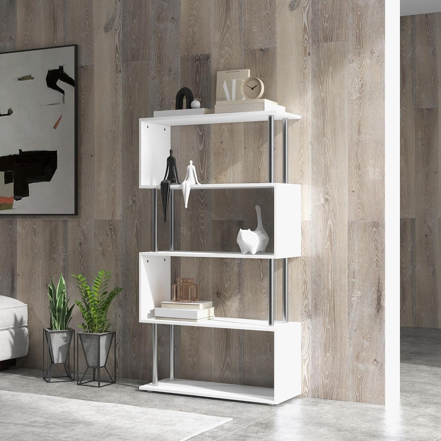 Modern S Shape 5 Tier Bookshelf Display Unit Storage Shelves for Living Room