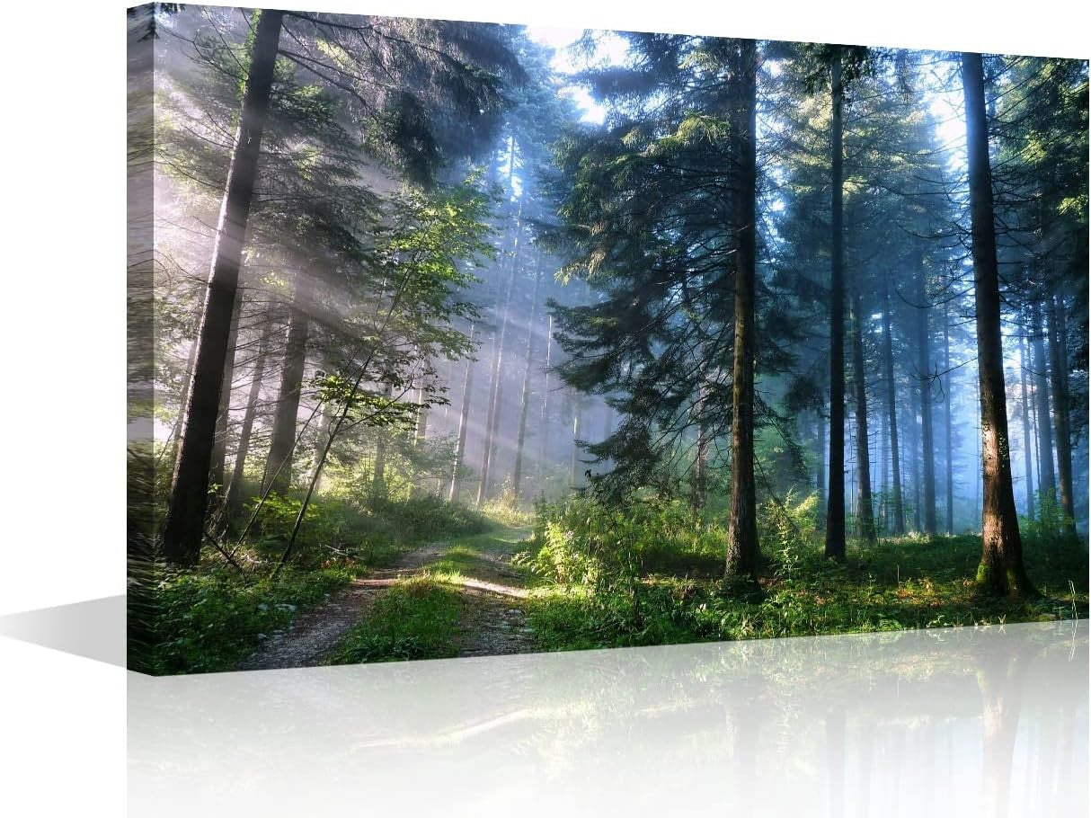 Green Forest Sunrise Canvas Wall Art 24x36in Nature