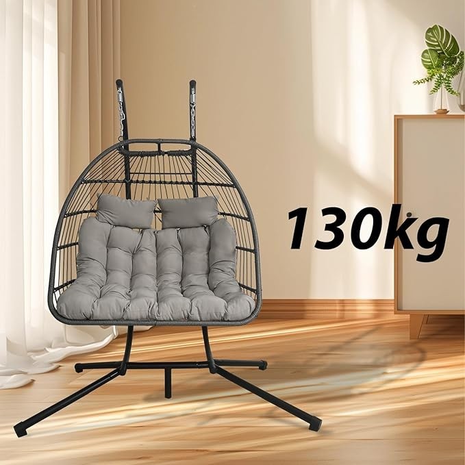 Rattan Egg Chair w/ Stand – Indoor Outdoor Hammock Seat 350lbs Max