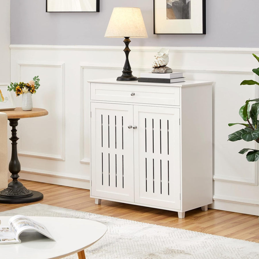 Modern White Shoe Cabinet with Drawer – 4-Tier Storage Unit for Hallway