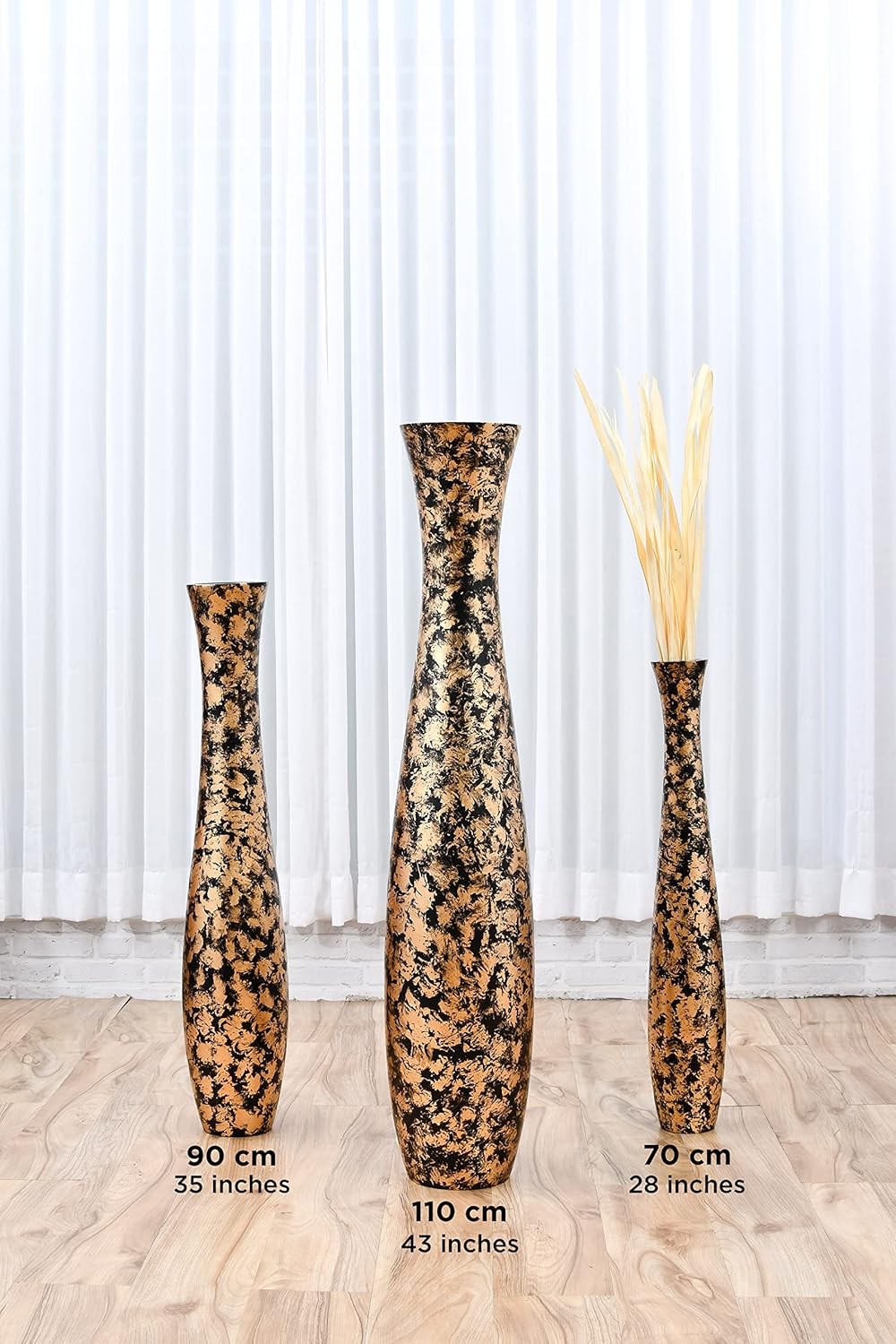 Gold Black Floor Vase 65cm Tall Wooden Decor for Pampas Grass
