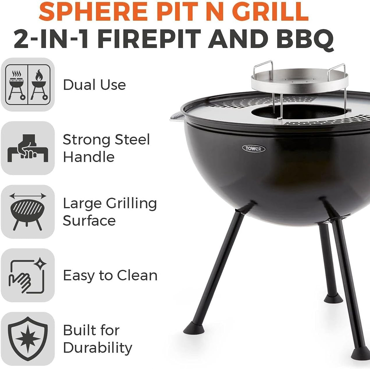 2-in-1 Fire Pit & Charcoal BBQ Grill with Handles – 360° Outdoor Garden Barbecue