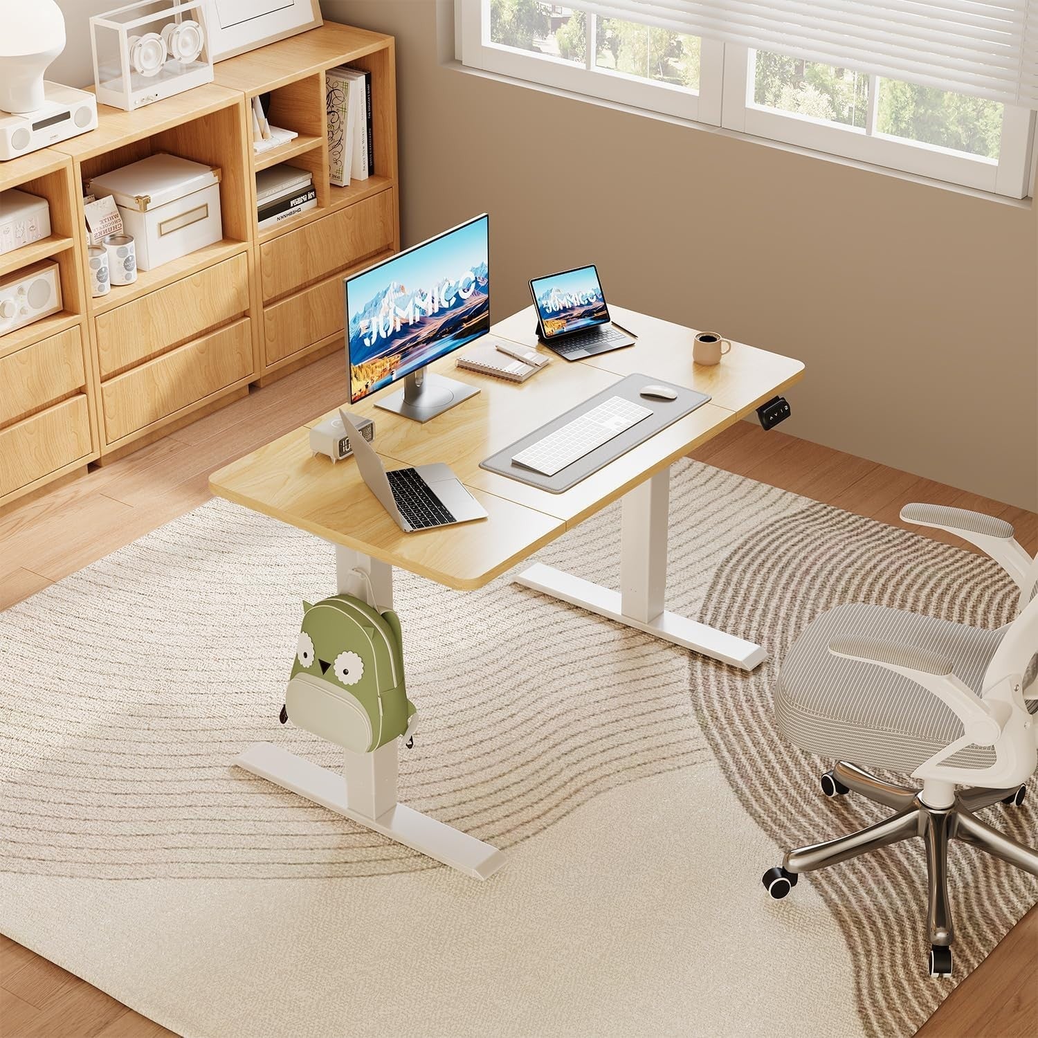 Electric Standing Desk 120x60cm Adjustable Beige Sit Stand Table with Memory