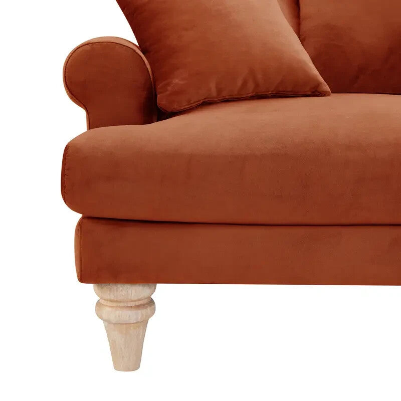 2 Seater Burnt Orange Velvet Sofa Scatter Back Cushions Deep Comfy Seat