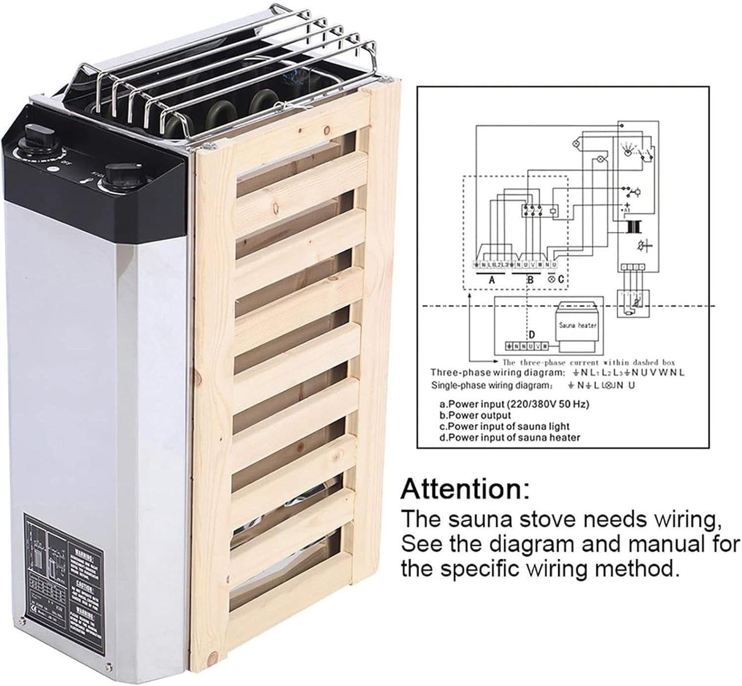3KW Electric Sauna Heater for 2–4m³ Room – Stainless Steel, Timer Control