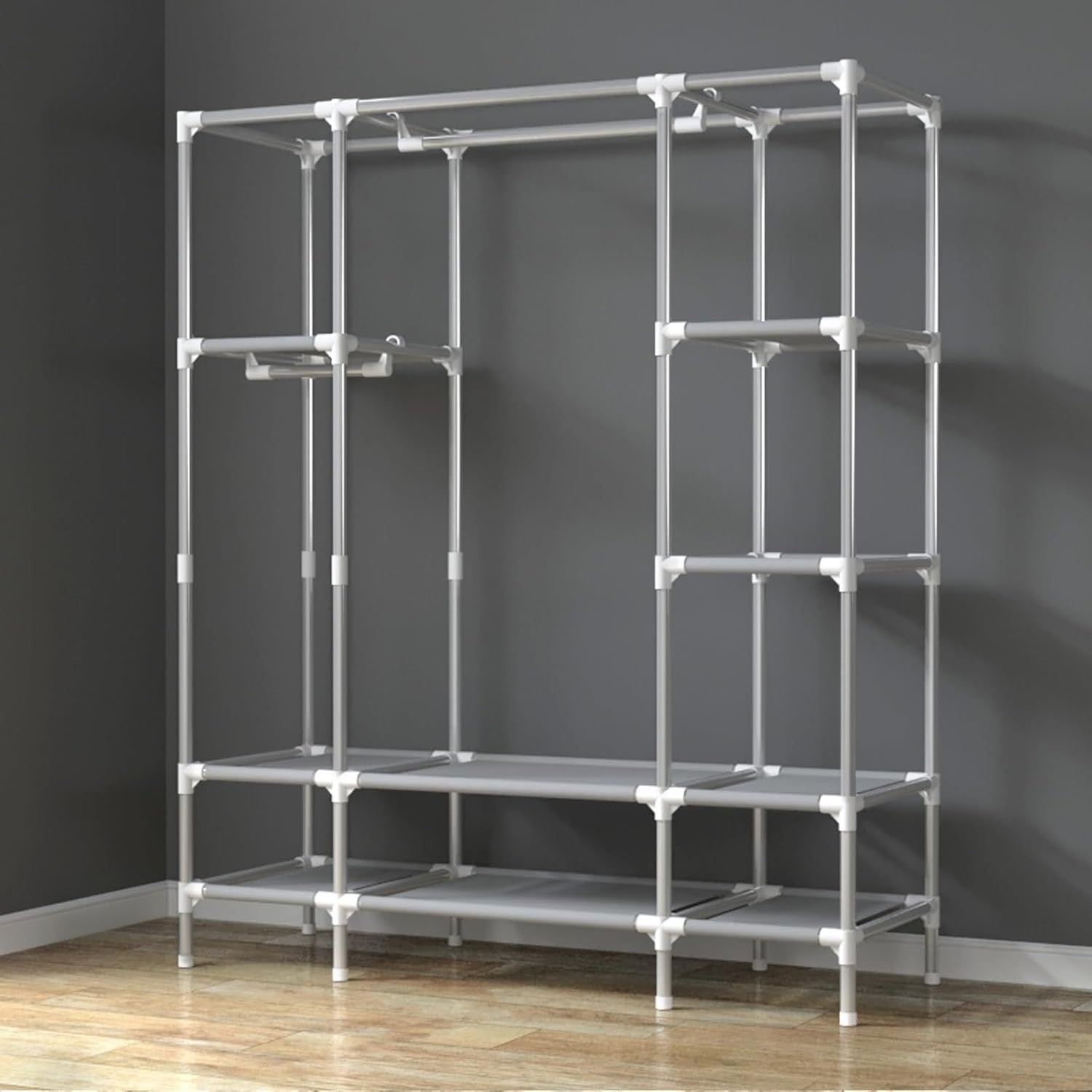Canvas Wardrobe Storage with Hanging Rail & Shelves – Large, Durable, Dustproof