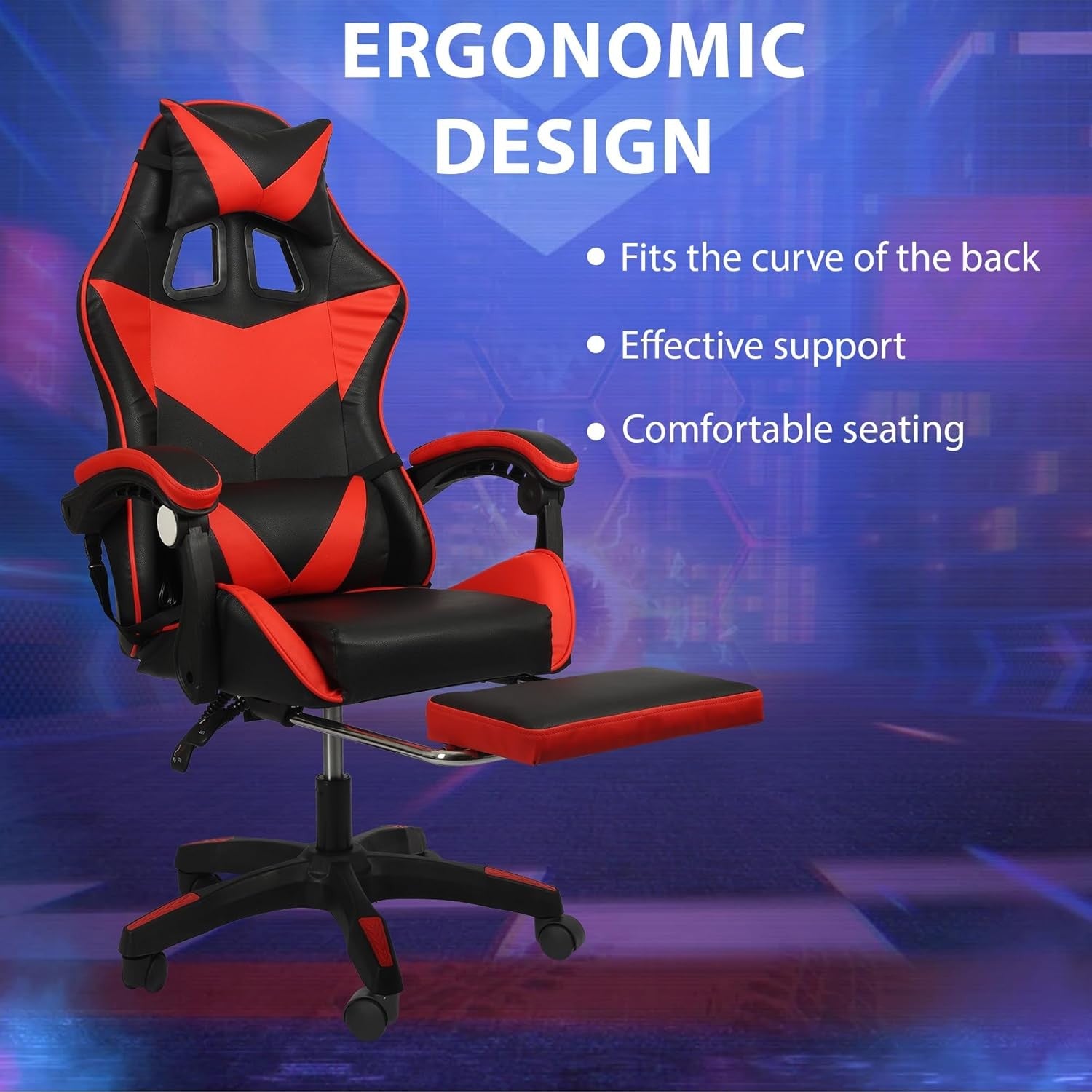 Ergonomic Gaming Chair Reclining Footrest Lumbar Red Black