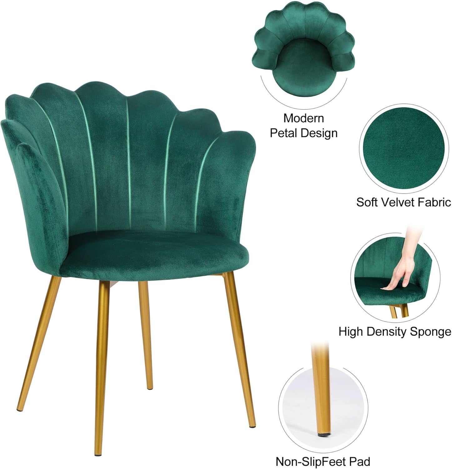 Velvet Vanity Chair Scallop Shell Back Gold Metal Legs Green