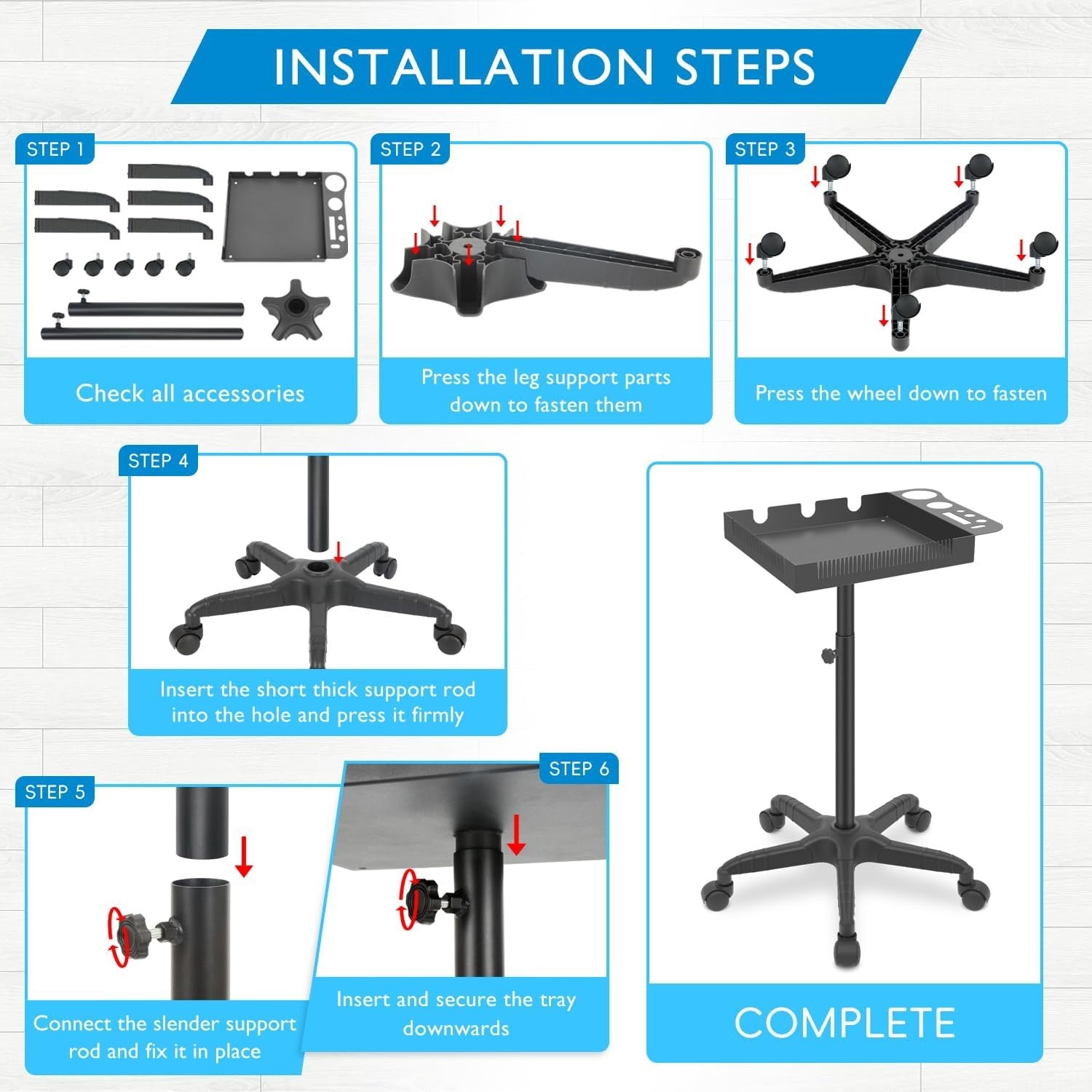 Rolling Salon Tray on Wheels Adjustable Hair Stylist Trolley Stand