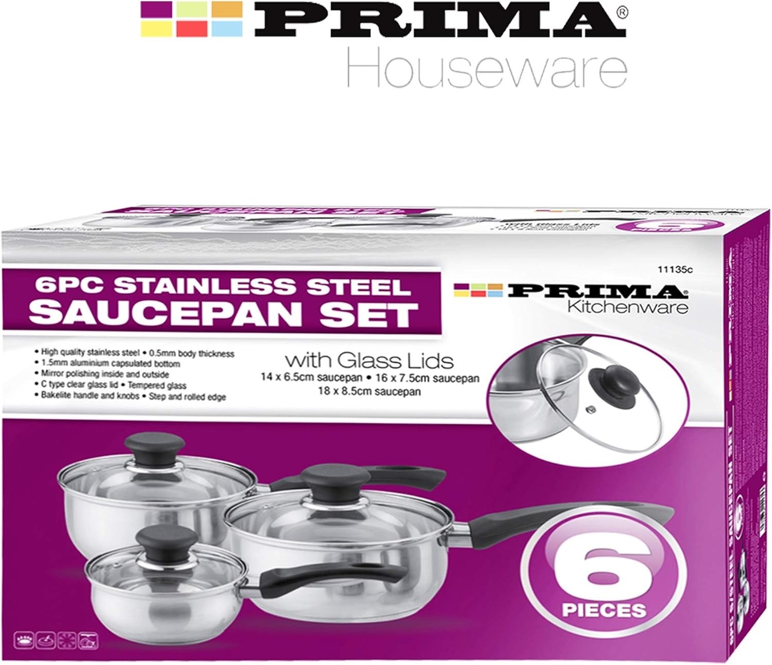 6 Pcs Stainless Steel Saucepan Essential Cookware Set with Glass Lids