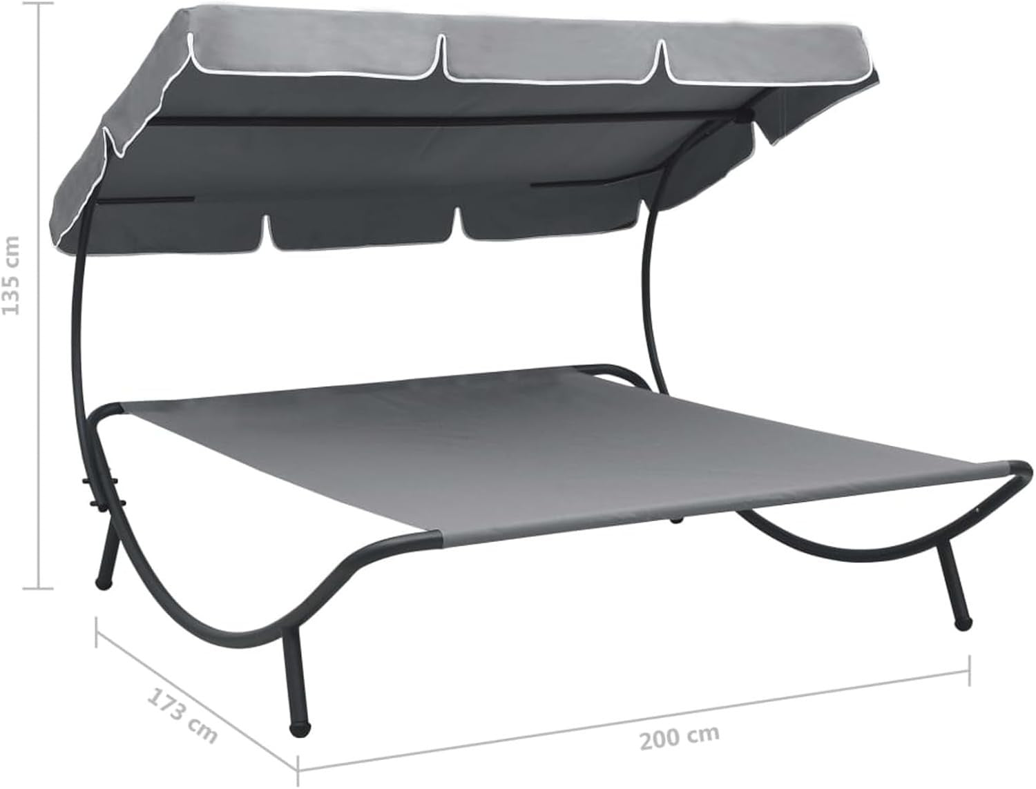Grey Outdoor Double Lounge Bed with Canopy Weatherproof Patio Sunbed