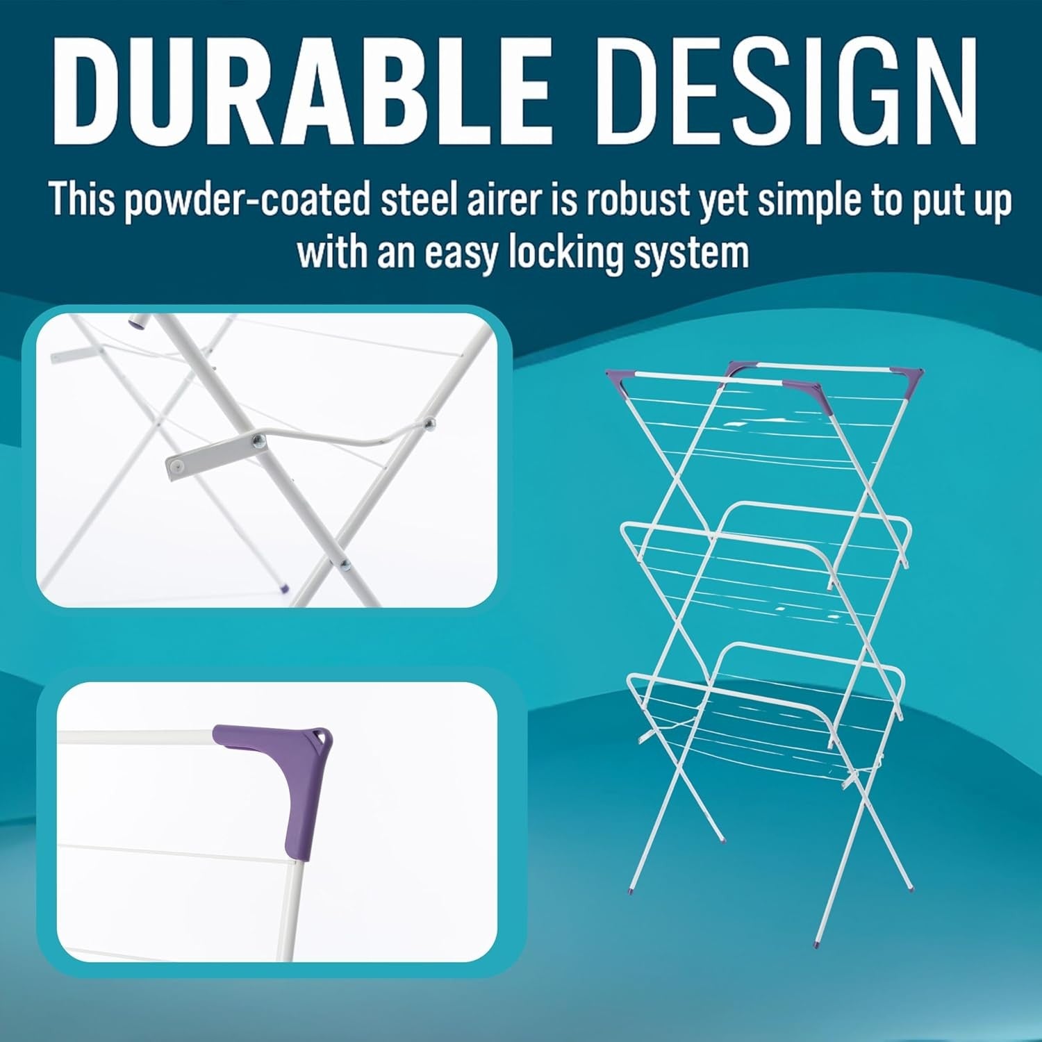 3 Tier Clothes Airer Folding Drying Rack Indoor Outdoor Non Slip Space Saving