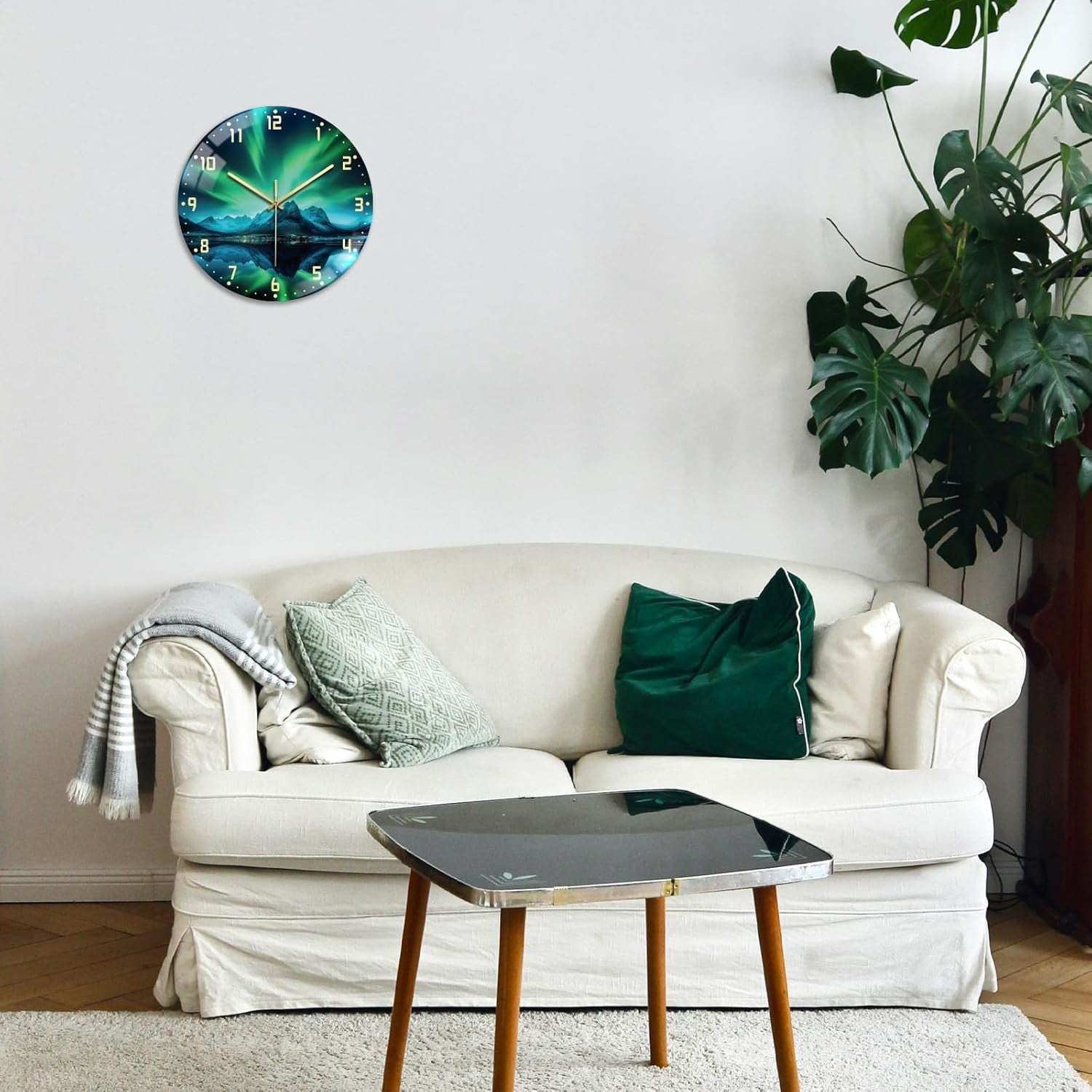 30cm Aurora Landscape Wall Clock – Silent Non-Ticking Glass Art Design