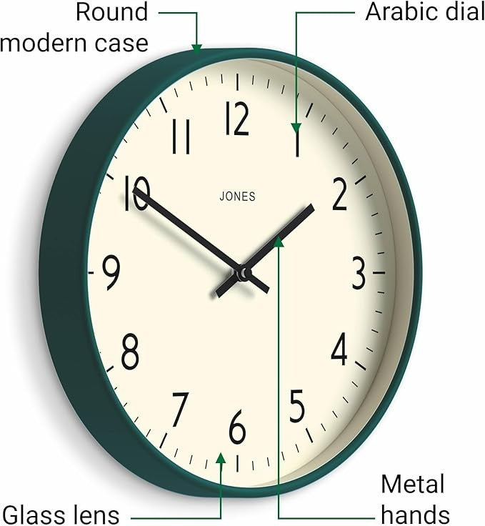 30cm Silent Wall Clock Dark Green | Modern Round Easy-Read Home Office Decor