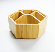 Rotating Bamboo Desk Organiser – 7 Compartment Cosmetic & Pen Holder