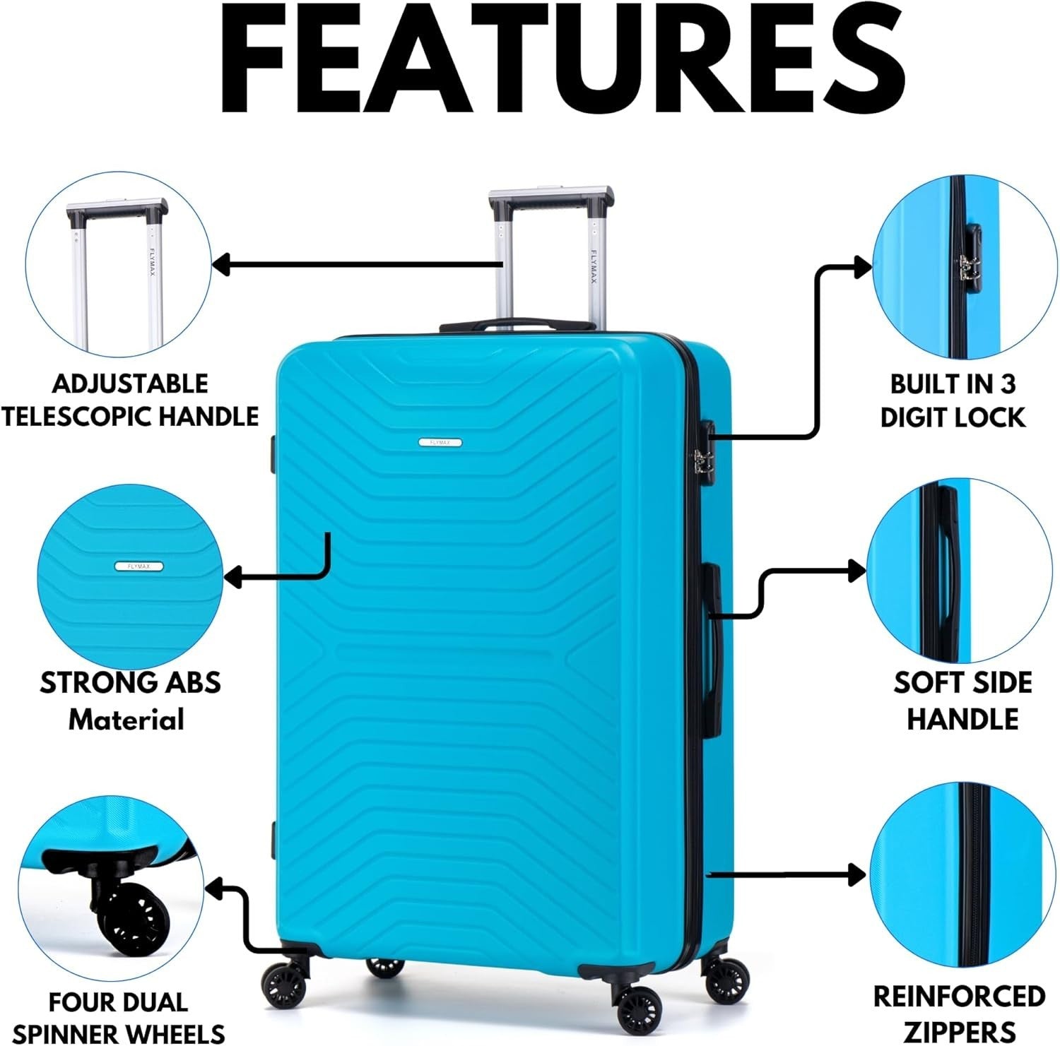 24'' Medium ABS Check In Suitcase Lightweight 4 Spinner Wheels 68L Lock