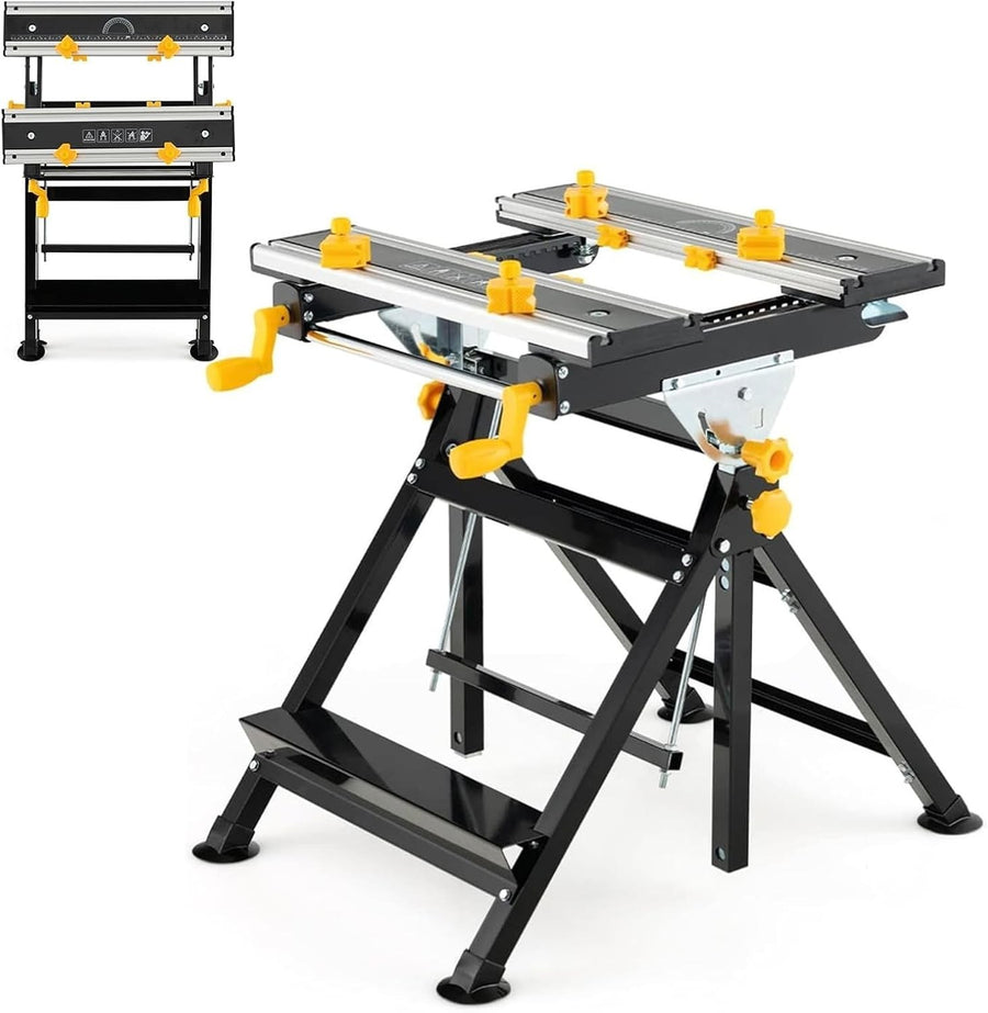 Adjustable Folding Workbench Black 7-Height Tilt Table Sawhorse Clamp Station