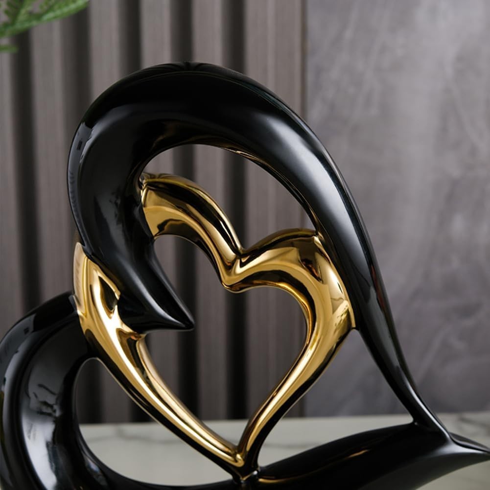 Luxury Double Heart Ceramic Ornament • Black & Gold Modern Home Decor Gift