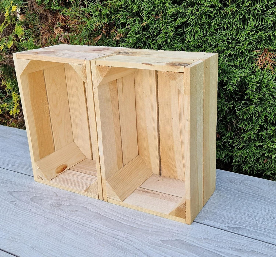 2-Piece Natural Wood Storage Crates Organizer 30x20x15cm Durable