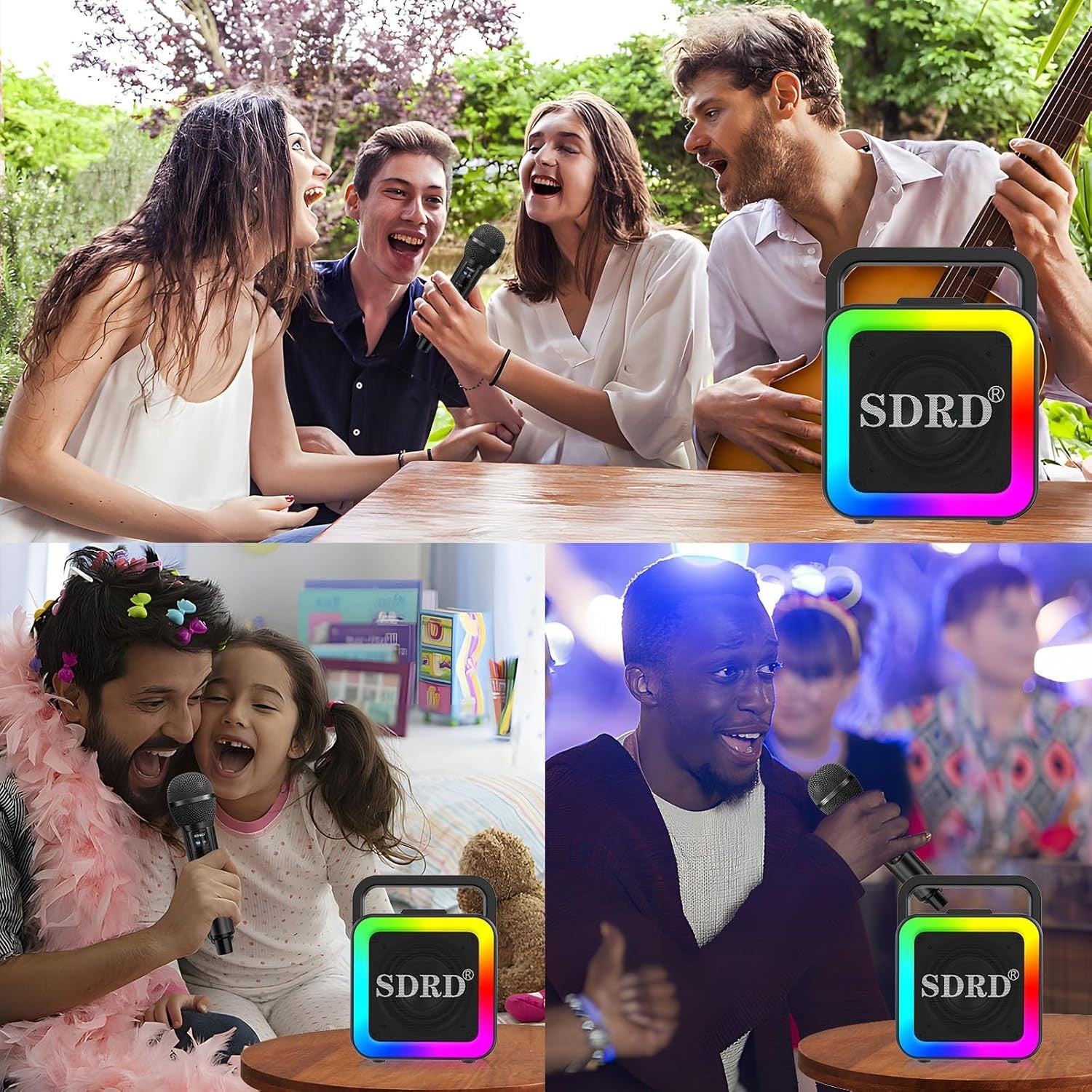 Portable Karaoke Machine 2 Wireless Mics Bluetooth LED PA Speaker