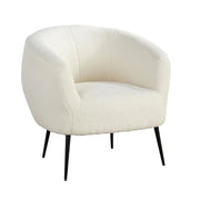 White Faux Fur Accent Chair Plush Round Back with Black Legs Lounge Seat