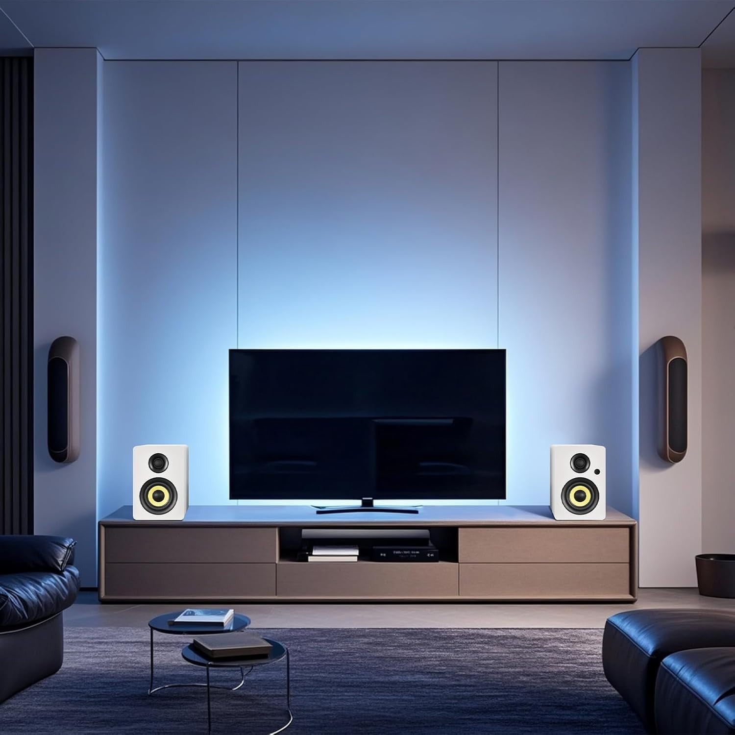80W White Bluetooth 5.4 HiFi Bookshelf Speakers Studio Monitor USB DAC Remote