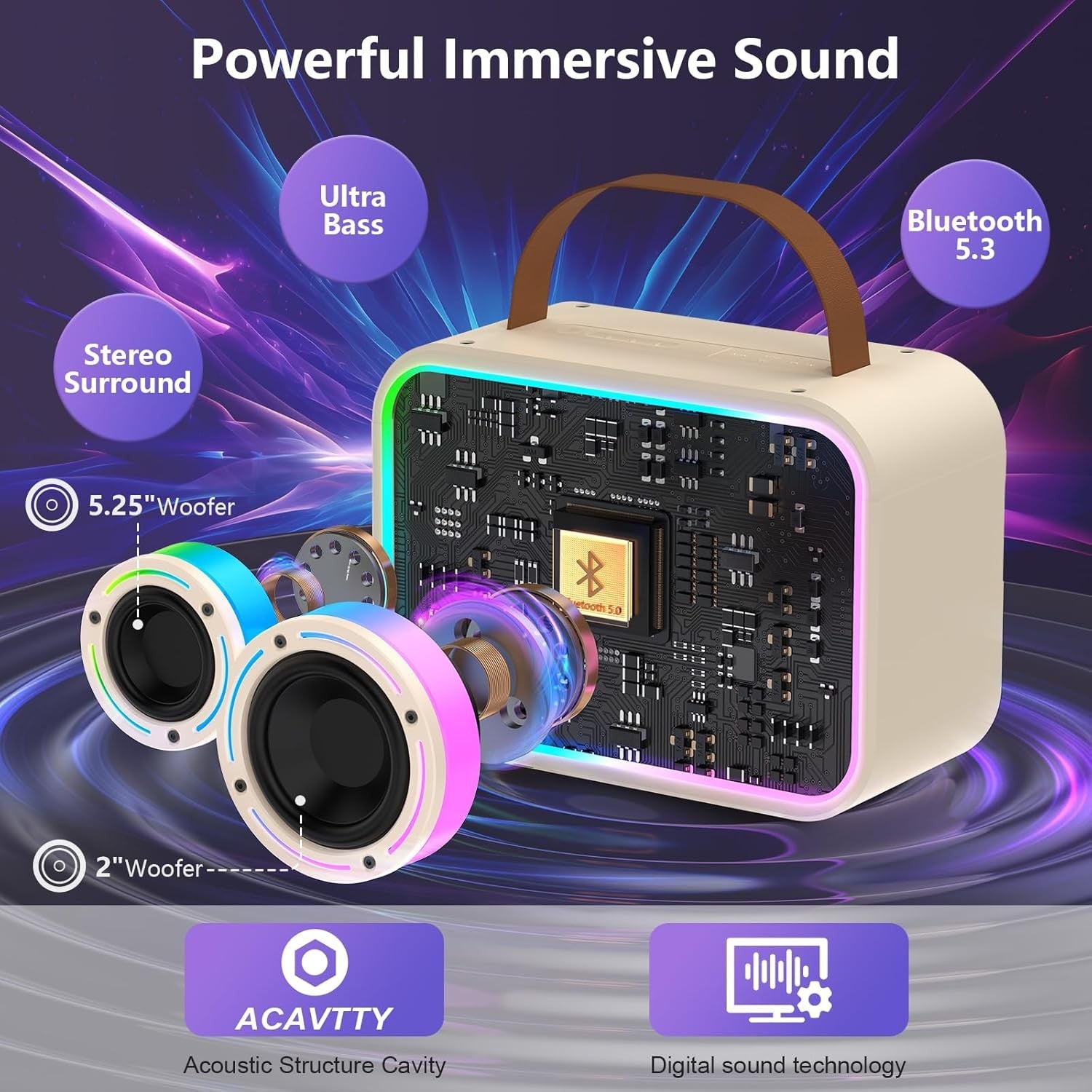 Karaoke Machine 2 Wireless Mic Bluetooth LED Party Speaker