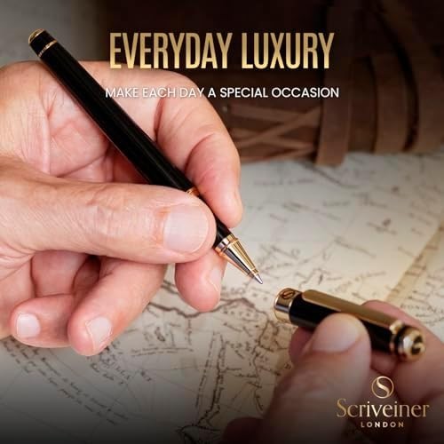 Personalised Luxury Black Rollerball Pen Gold Trim Medium Ink