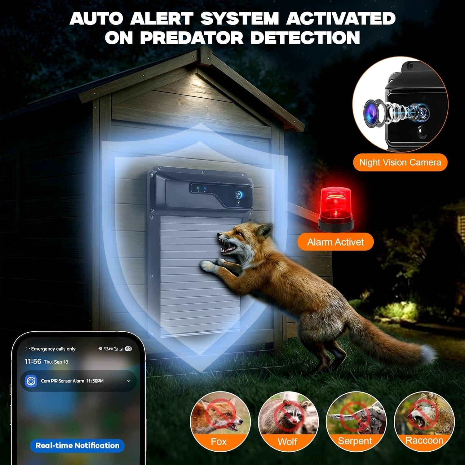 Solar Chicken Coop Door with Camera App Remote Night Vision Alarm