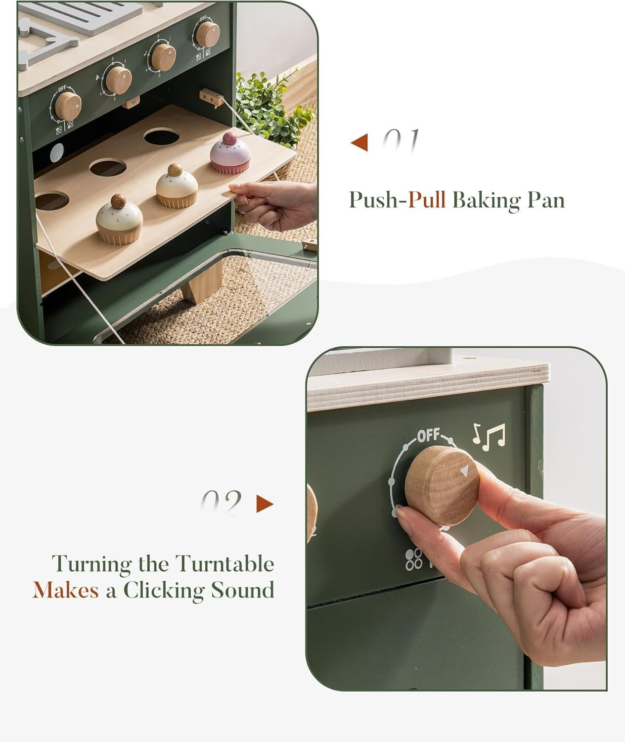 Wooden Kids Toy Oven Retro Play Kitchen Baking Set Green Toy