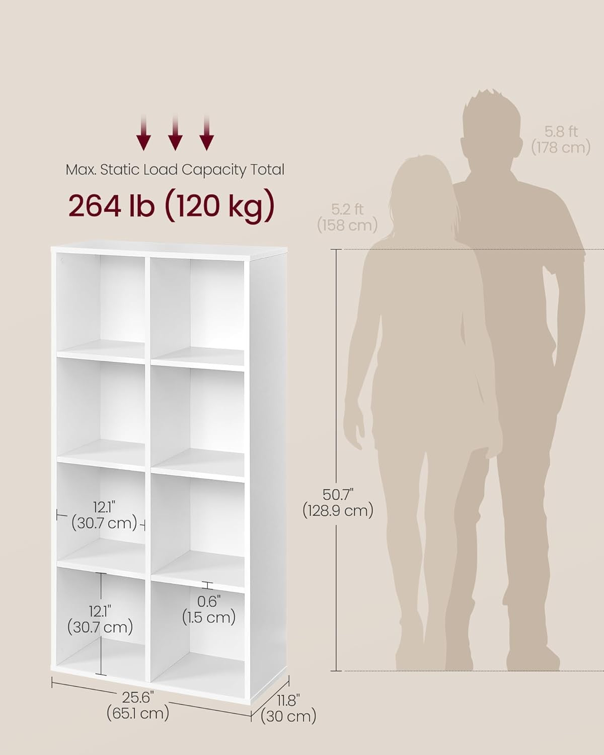 8-Cube White Bookcase | Tall Storage Shelf Unit for Living Room Office Bedroom