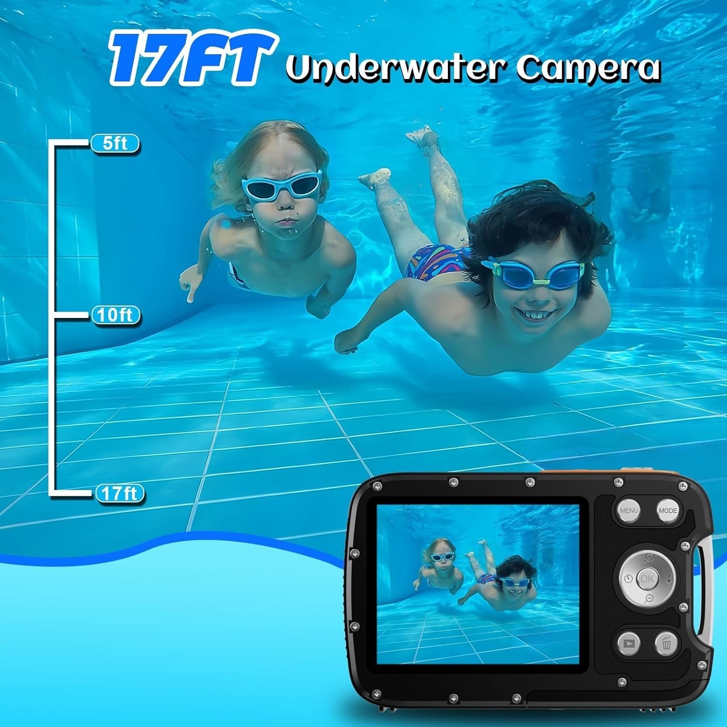4K 48MP Waterproof Digital Camera 17FT Underwater Dual Screen 18X Zoom