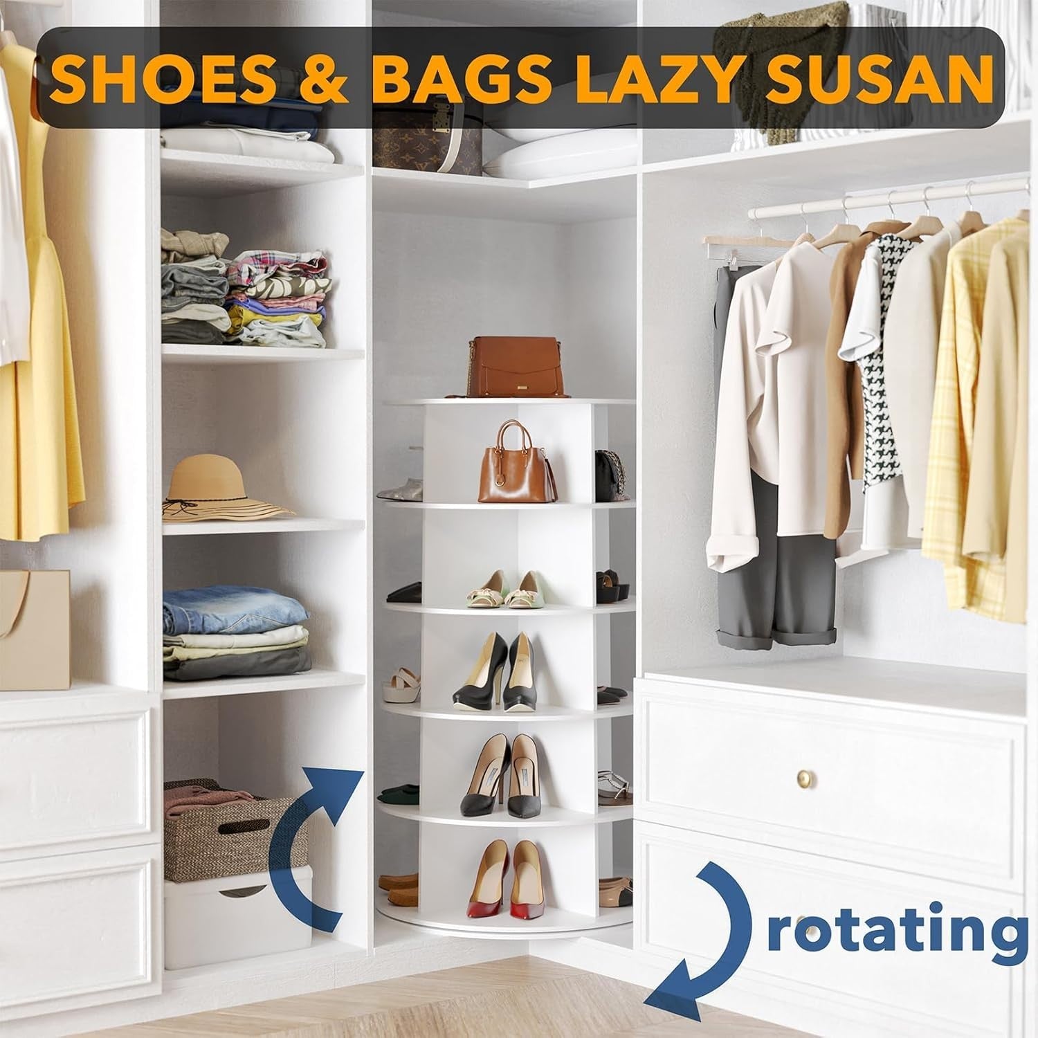 5-Tier Rotating Shoe Rack Tower, Space-Saving 360° Spinning Shoe Organizer