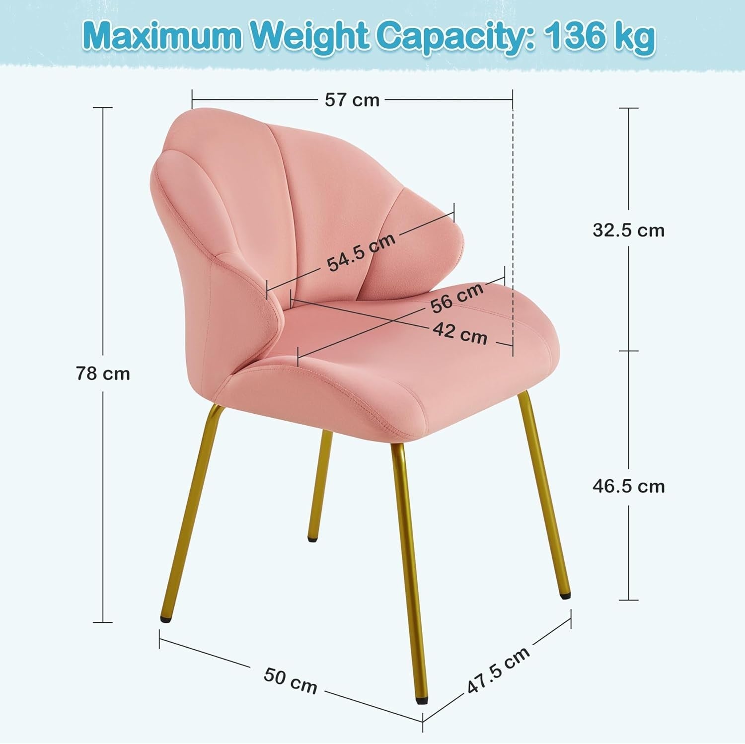 Velvet Accent Chair Shell Back Vanity Tub Seat Gold Legs Pink Office