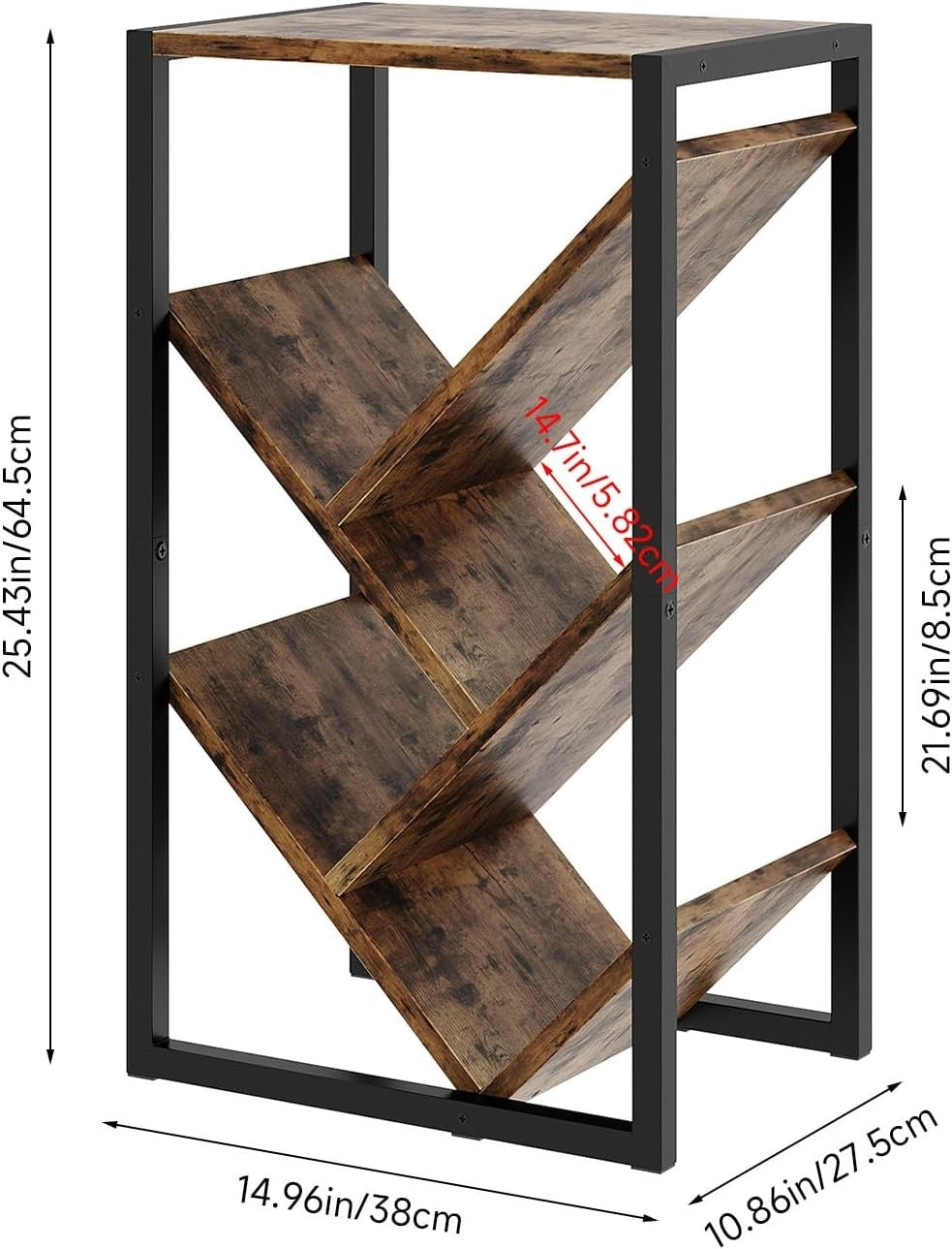 5 Tier Tree Bookshelf Small Rustic Bookcase CD Rack Storage Unit 38x28x65cm