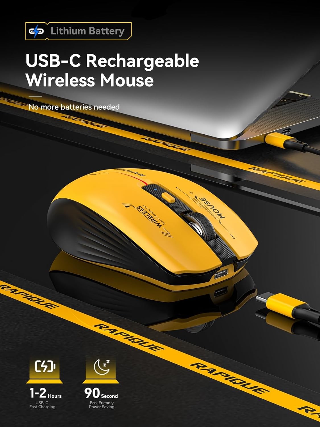 RAPIQUE Bluetooth Wireless Mouse Tri-Mode USB Receiver PC Laptop Mac