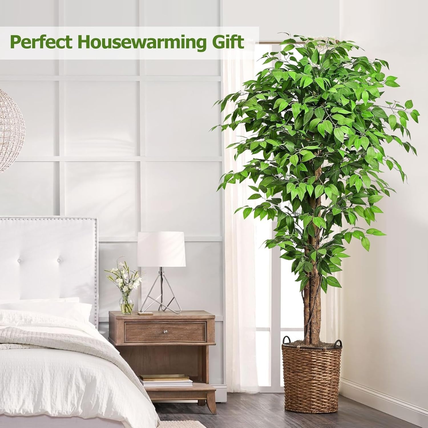 6ft Ficus Artificial Tree 180cm – Natural Curved Trunks Lifelike Indoor Decor