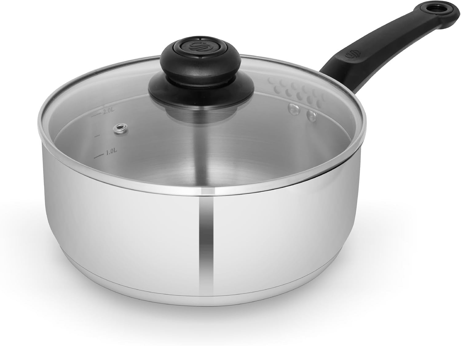 20cm Stainless Steel Saucepan Cookware with Glass Lids Suitable for All Hob Type