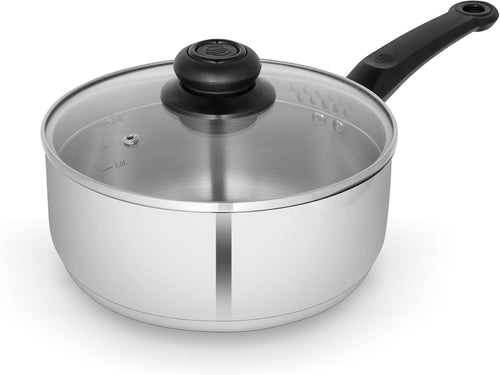 20cm Stainless Steel Saucepan Cookware with Glass Lids Suitable for All Hob Type